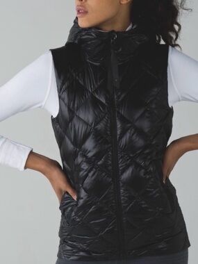 lululemon athletica Black Quilted Hooded Puffer Vest 80% Goose Down, reversible